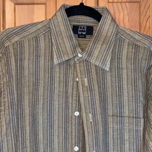 Ike Behar Men's Tan and Black Striped Shirt 15 1/2 - 34